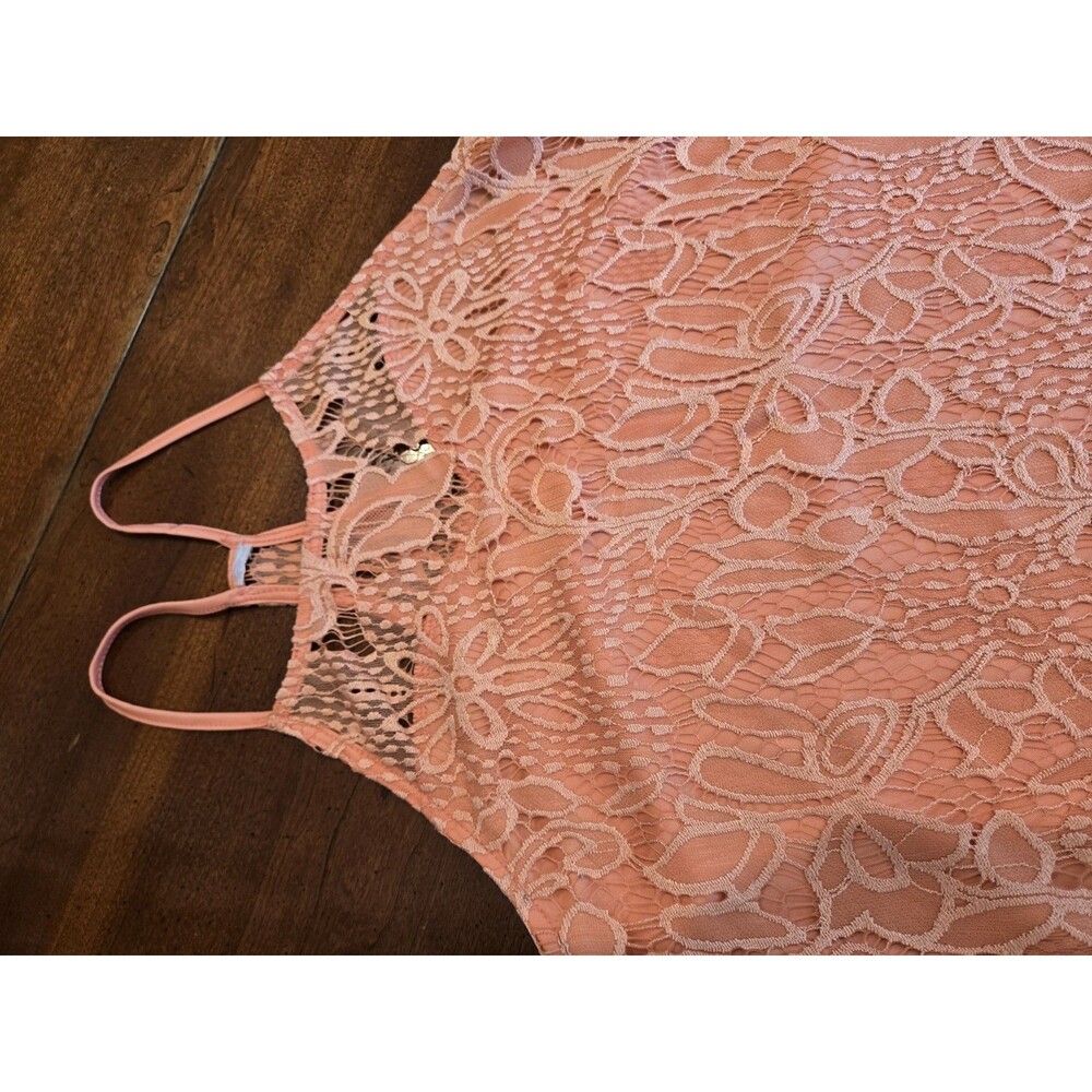 Women's Pink Floral Lace Mini Dress Sleeveless Spaghetti Straps Size S/M - Picture 3 of 5